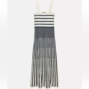 Zara CUTWORK MIDI DRESS NAVY/WHITE
